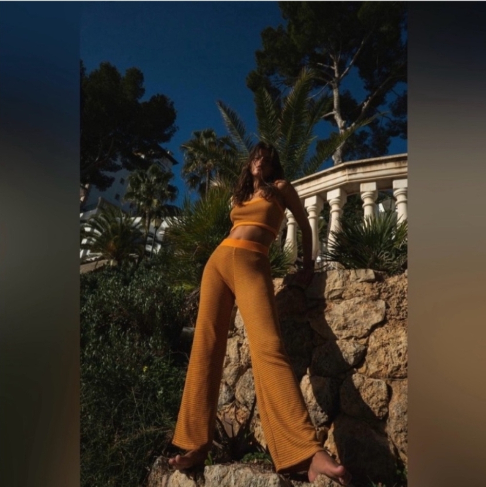 ZARA Knit orange cropped tank & pants set